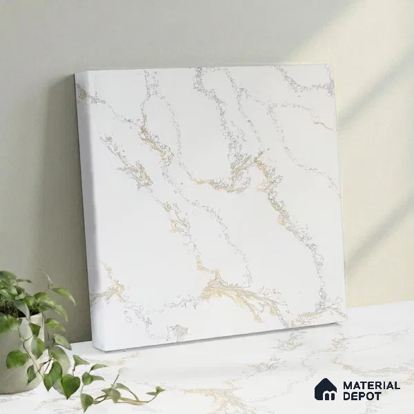 Belina Quartz QR 00233 Sunlit Cascade Helsinki Series 11.5 ft x 6.5 ft Quartz - 20 mm | 10 Years of Replacement Warranty | Suitable for Kitchen, Restaurant, Counter Tops, Dining, Reception, office