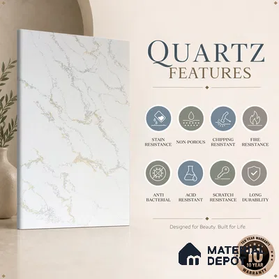 Belina Quartz QR 00233 Sunlit Cascade Helsinki Series 11.5 ft x 6.5 ft Quartz - 20 mm | 10 Years of Replacement Warranty | Suitable for Kitchen, Restaurant, Counter Tops, Dining, Reception, office