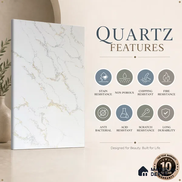 Belina Quartz QR 00233 Sunlit Cascade Helsinki Series 11.5 ft x 6.5 ft Quartz - 20 mm | 10 Years of Replacement Warranty | Suitable for Kitchen, Restaurant, Counter Tops, Dining, Reception, office