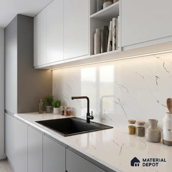 Belina Quartz QR 00234 Copper Vein Helsinki Series 11.5 ft x 6.5 ft Quartz - 20 mm | 10 Years of Replacement Warranty | Suitable for Kitchen, Restaurant, Counter Tops, Dining, Reception, office