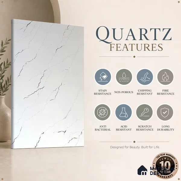 Belina Quartz QR 00234 Copper Vein Helsinki Series 11.5 ft x 6.5 ft Quartz - 20 mm | 10 Years of Replacement Warranty | Suitable for Kitchen, Restaurant, Counter Tops, Dining, Reception, office
