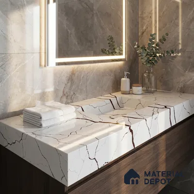 Belina Quartz QR 00235 Sienna Vein Helsinki Series 11.5 ft x 6.5 ft Quartz - 20 mm | 10 Years of Replacement Warranty | Suitable for Kitchen, Restaurant, Counter Tops, Dining, Reception, office