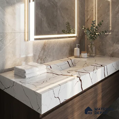 Belina Quartz QR 00235 Sienna Vein Helsinki Series 11.5 ft x 6.5 ft Quartz - 20 mm | 10 Years of Replacement Warranty | Suitable for Kitchen, Restaurant, Counter Tops, Dining, Reception, office