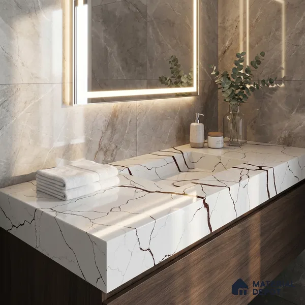 Belina Quartz QR 00235 Sienna Vein Helsinki Series 11.5 ft x 6.5 ft Quartz - 20 mm | 10 Years of Replacement Warranty | Suitable for Kitchen, Restaurant, Counter Tops, Dining, Reception, office