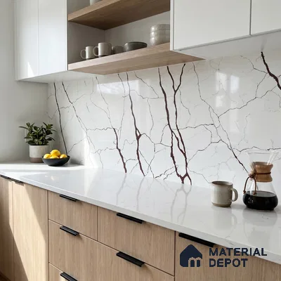 Belina Quartz QR 00235 Sienna Vein Helsinki Series 11.5 ft x 6.5 ft Quartz - 20 mm | 10 Years of Replacement Warranty | Suitable for Kitchen, Restaurant, Counter Tops, Dining, Reception, office