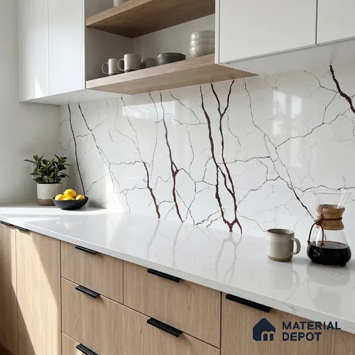 Belina Quartz QR 00235 Sienna Vein Helsinki Series 11.5 ft x 6.5 ft Quartz - 20 mm | 10 Years of Replacement Warranty | Suitable for Kitchen, Restaurant, Counter Tops, Dining, Reception, office