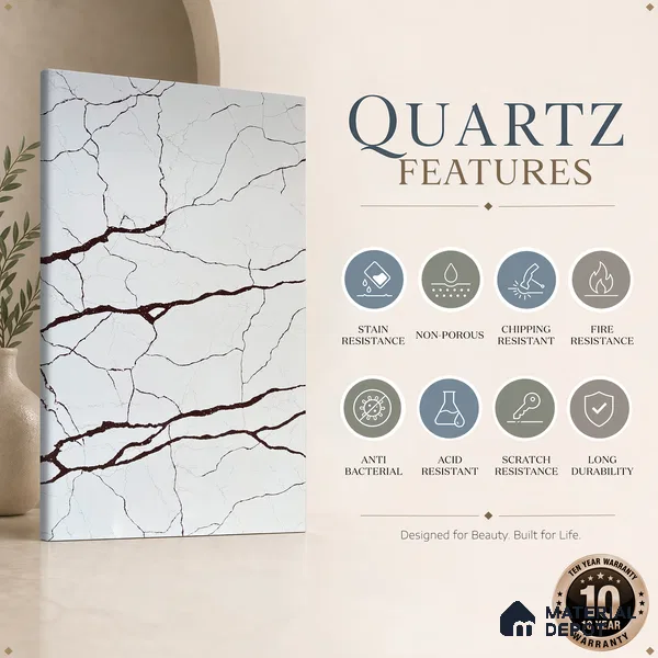 Belina Quartz QR 00235 Sienna Vein Helsinki Series 11.5 ft x 6.5 ft Quartz - 20 mm | 10 Years of Replacement Warranty | Suitable for Kitchen, Restaurant, Counter Tops, Dining, Reception, office