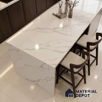 Belina Quartz QR 00236 Angelique Vein Helsinki Series 11.5 ft x 6.5 ft Quartz - 20 mm | 10 Years of Replacement Warranty | Suitable for Kitchen, Restaurant, Counter Tops, Dining, Reception, office