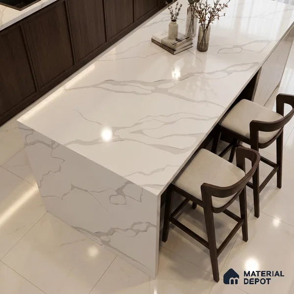 Belina Quartz QR 00236 Angelique Vein Helsinki Series 11.5 ft x 6.5 ft Quartz - 20 mm | 10 Years of Replacement Warranty | Suitable for Kitchen, Restaurant, Counter Tops, Dining, Reception, office