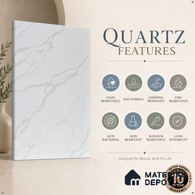 Belina Quartz QR 00236 Angelique Vein Helsinki Series 11.5 ft x 6.5 ft Quartz - 20 mm | 10 Years of Replacement Warranty | Suitable for Kitchen, Restaurant, Counter Tops, Dining, Reception, office