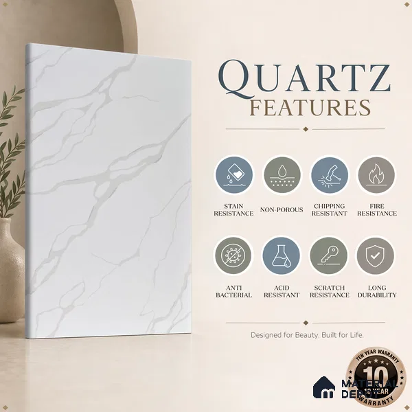 Belina Quartz QR 00236 Angelique Vein Helsinki Series 11.5 ft x 6.5 ft Quartz - 20 mm | 10 Years of Replacement Warranty | Suitable for Kitchen, Restaurant, Counter Tops, Dining, Reception, office