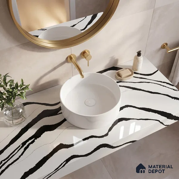 Belina Quartz QR 00237 Noir Cascade Helsinki Series 11.5 ft x 6.5 ft Quartz - 20 mm | 10 Years of Replacement Warranty | Suitable for Kitchen, Restaurant, Counter Tops, Dining, Reception, office