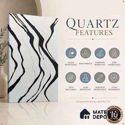 Belina Quartz QR 00237 Noir Cascade Helsinki Series 11.5 ft x 6.5 ft Quartz - 20 mm | 10 Years of Replacement Warranty | Suitable for Kitchen, Restaurant, Counter Tops, Dining, Reception, office