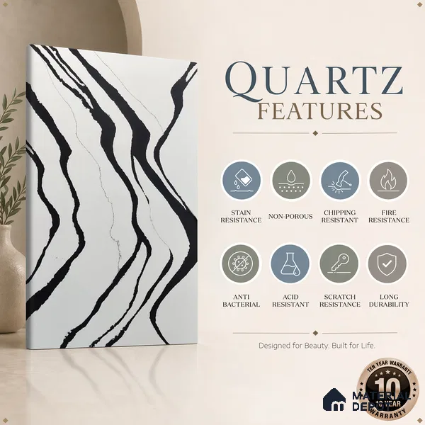 Belina Quartz QR 00237 Noir Cascade Helsinki Series 11.5 ft x 6.5 ft Quartz - 20 mm | 10 Years of Replacement Warranty | Suitable for Kitchen, Restaurant, Counter Tops, Dining, Reception, office