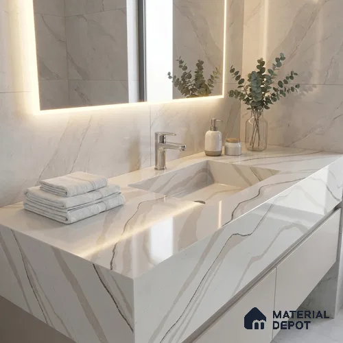Belina Quartz QR 00238 Ivory Cascade Helsinki Series 11.5 ft x 6.5 ft Quartz - 20 mm | 10 Years of Replacement Warranty | Suitable for Kitchen, Restaurant, Counter Tops, Dining, Reception, office