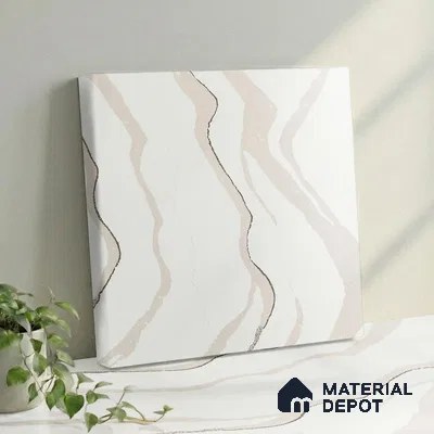 Belina Quartz QR 00238 Ivory Cascade Helsinki Series 11.5 ft x 6.5 ft Quartz - 20 mm | 10 Years of Replacement Warranty | Suitable for Kitchen, Restaurant, Counter Tops, Dining, Reception, office
