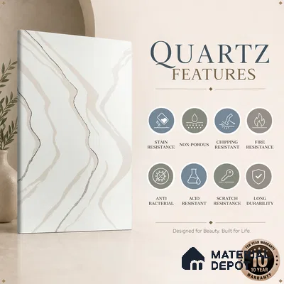 Belina Quartz QR 00238 Ivory Cascade Helsinki Series 11.5 ft x 6.5 ft Quartz - 20 mm | 10 Years of Replacement Warranty | Suitable for Kitchen, Restaurant, Counter Tops, Dining, Reception, office