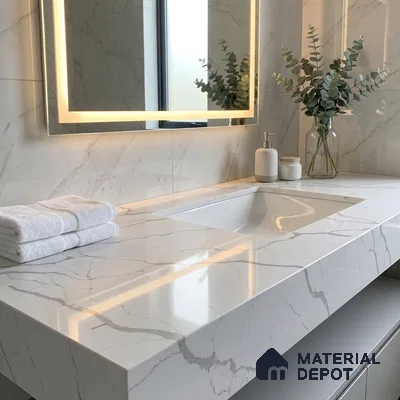 Belina Quartz QR 00239 Serene Calacatta Helsinki Series 11.5 ft x 6.5 ft Quartz - 20 mm | 10 Years of Replacement Warranty | Suitable for Kitchen, Restaurant, Counter Tops, Dining, Reception, office