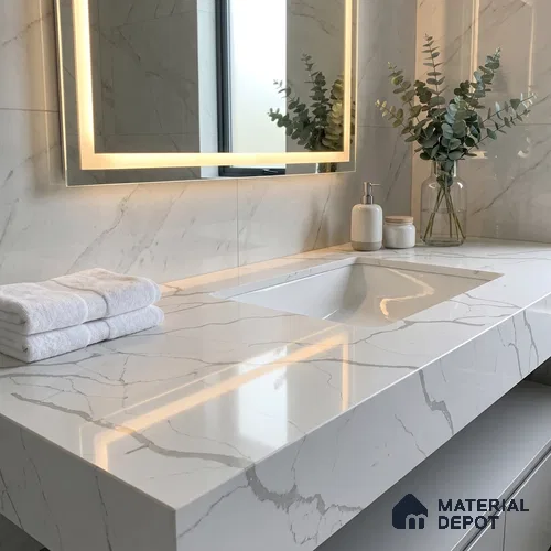 Belina Quartz QR 00239 Serene Calacatta Helsinki Series 11.5 ft x 6.5 ft Quartz - 20 mm | 10 Years of Replacement Warranty | Suitable for Kitchen, Restaurant, Counter Tops, Dining, Reception, office
