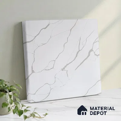 Belina Quartz QR 00239 Serene Calacatta Helsinki Series 11.5 ft x 6.5 ft Quartz - 20 mm | 10 Years of Replacement Warranty | Suitable for Kitchen, Restaurant, Counter Tops, Dining, Reception, office