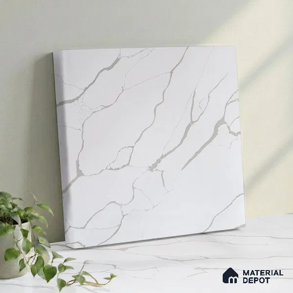 Belina Quartz QR 00239 Serene Calacatta Helsinki Series 11.5 ft x 6.5 ft Quartz - 20 mm | 10 Years of Replacement Warranty | Suitable for Kitchen, Restaurant, Counter Tops, Dining, Reception, office
