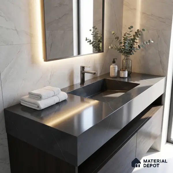 Belina Quartz QR 00240 Obsidian Trace Helsinki Series 11.5 ft x 6.5 ft Quartz - 20 mm | 10 Years of Replacement Warranty | Suitable for Kitchen, Restaurant, Counter Tops, Dining, Reception, office