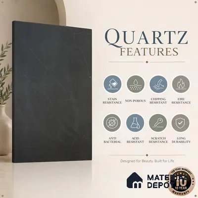 Belina Quartz QR 00240 Obsidian Trace Helsinki Series 11.5 ft x 6.5 ft Quartz - 20 mm | 10 Years of Replacement Warranty | Suitable for Kitchen, Restaurant, Counter Tops, Dining, Reception, office