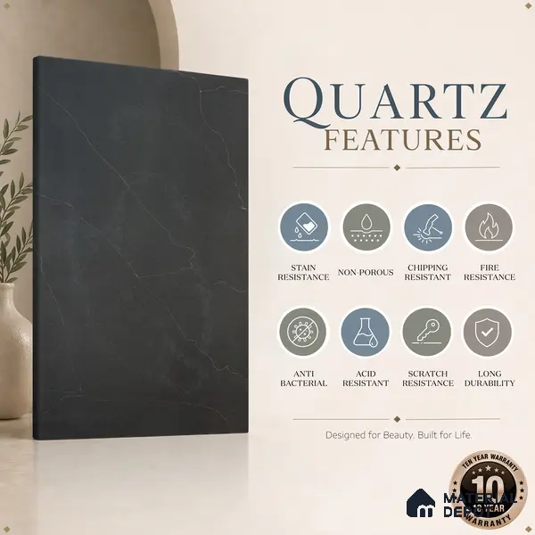 Belina Quartz QR 00240 Obsidian Trace Helsinki Series 11.5 ft x 6.5 ft Quartz - 20 mm | 10 Years of Replacement Warranty | Suitable for Kitchen, Restaurant, Counter Tops, Dining, Reception, office