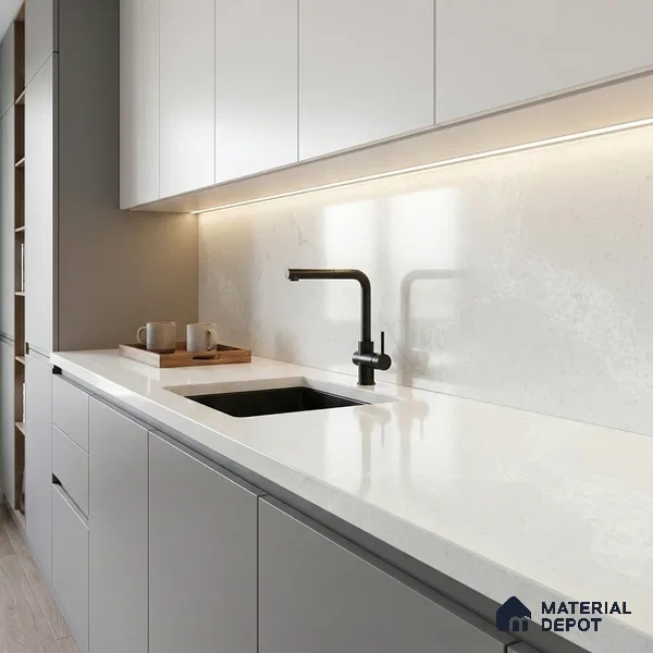 Belina Quartz QR 00241 Frosted Cloud Helsinki Series 11.5 ft x 6.5 ft Quartz - 20 mm | 10 Years of Replacement Warranty | Suitable for Kitchen, Restaurant, Counter Tops, Dining, Reception, office