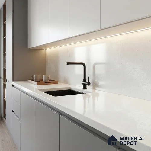 Belina Quartz QR 00241 Frosted Cloud Helsinki Series 11.5 ft x 6.5 ft Quartz - 20 mm | 10 Years of Replacement Warranty | Suitable for Kitchen, Restaurant, Counter Tops, Dining, Reception, office