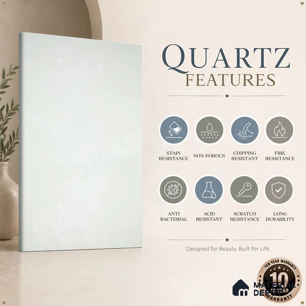 Belina Quartz QR 00241 Frosted Cloud Helsinki Series 11.5 ft x 6.5 ft Quartz - 20 mm | 10 Years of Replacement Warranty | Suitable for Kitchen, Restaurant, Counter Tops, Dining, Reception, office