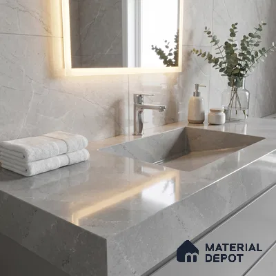Belina Quartz QR 00242 Silver Drift Helsinki Series 11.5 ft x 6.5 ft Quartz - 20 mm | 10 Years of Replacement Warranty | Suitable for Kitchen, Restaurant, Counter Tops, Dining, Reception, office