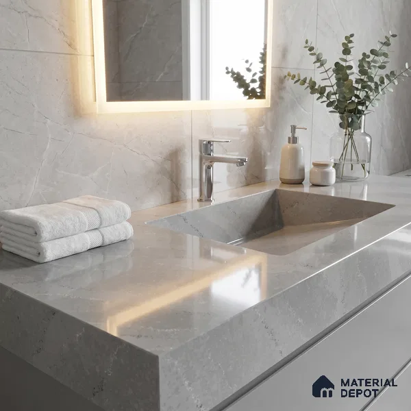 Belina Quartz QR 00242 Silver Drift Helsinki Series 11.5 ft x 6.5 ft Quartz - 20 mm | 10 Years of Replacement Warranty | Suitable for Kitchen, Restaurant, Counter Tops, Dining, Reception, office