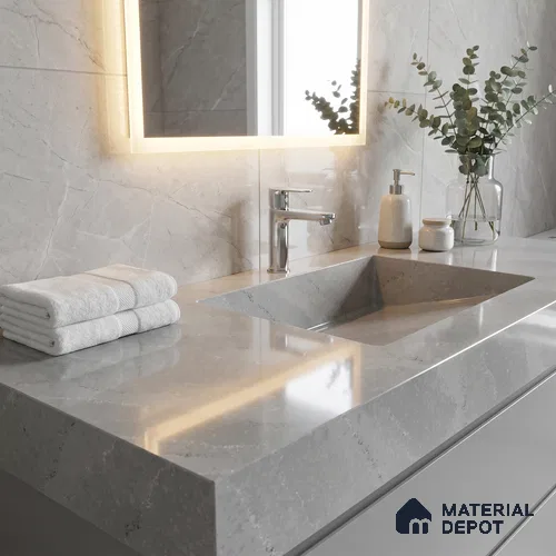 Belina Quartz QR 00242 Silver Drift Helsinki Series 11.5 ft x 6.5 ft Quartz - 20 mm | 10 Years of Replacement Warranty | Suitable for Kitchen, Restaurant, Counter Tops, Dining, Reception, office