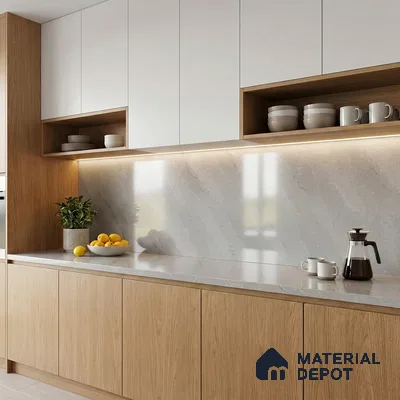 Belina Quartz QR 00242 Silver Drift Helsinki Series 11.5 ft x 6.5 ft Quartz - 20 mm | 10 Years of Replacement Warranty | Suitable for Kitchen, Restaurant, Counter Tops, Dining, Reception, office