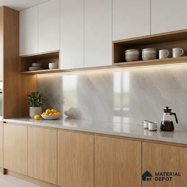 Belina Quartz QR 00242 Silver Drift Helsinki Series 11.5 ft x 6.5 ft Quartz - 20 mm | 10 Years of Replacement Warranty | Suitable for Kitchen, Restaurant, Counter Tops, Dining, Reception, office