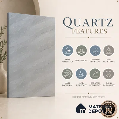 Belina Quartz QR 00242 Silver Drift Helsinki Series 11.5 ft x 6.5 ft Quartz - 20 mm | 10 Years of Replacement Warranty | Suitable for Kitchen, Restaurant, Counter Tops, Dining, Reception, office