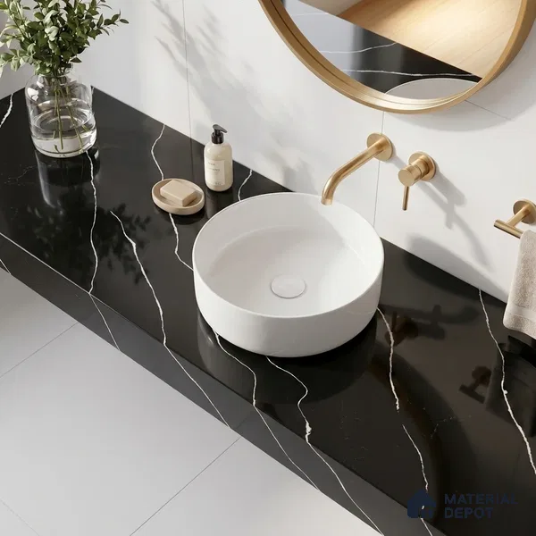 Belina Quartz QR 00243 Noir Cascade Helsinki Series 11.5 ft x 6.5 ft Quartz - 20 mm | 10 Years of Replacement Warranty | Suitable for Kitchen, Restaurant, Counter Tops, Dining, Reception, office