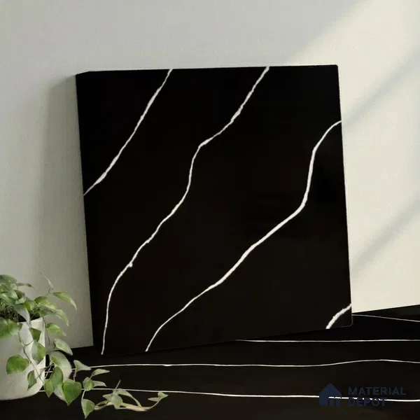 Belina Quartz QR 00243 Noir Cascade Helsinki Series 11.5 ft x 6.5 ft Quartz - 20 mm | 10 Years of Replacement Warranty | Suitable for Kitchen, Restaurant, Counter Tops, Dining, Reception, office