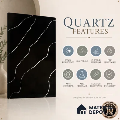 Belina Quartz QR 00243 Noir Cascade Helsinki Series 11.5 ft x 6.5 ft Quartz - 20 mm | 10 Years of Replacement Warranty | Suitable for Kitchen, Restaurant, Counter Tops, Dining, Reception, office