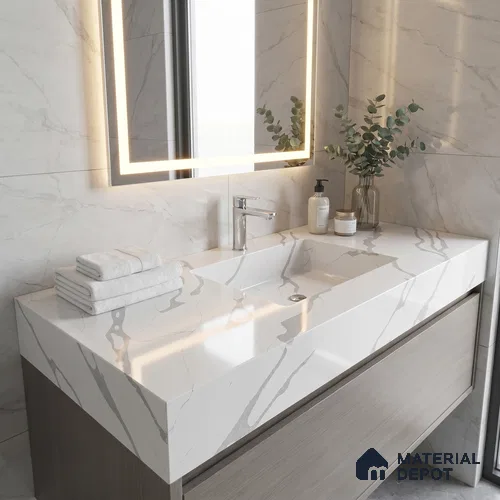 Belina Quartz QR 00244 Serene Cascade Helsinki Series 11.5 ft x 6.5 ft Quartz - 20 mm | 10 Years of Replacement Warranty | Suitable for Kitchen, Restaurant, Counter Tops, Dining, Reception, office