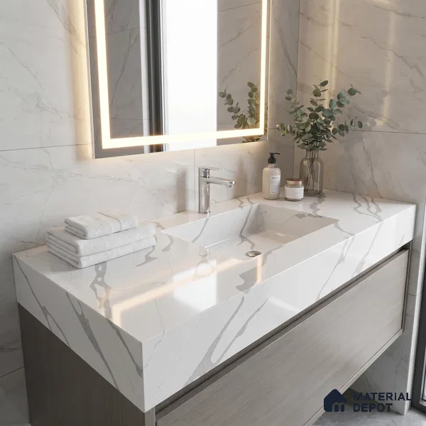 Belina Quartz QR 00244 Serene Cascade Helsinki Series 11.5 ft x 6.5 ft Quartz - 20 mm | 10 Years of Replacement Warranty | Suitable for Kitchen, Restaurant, Counter Tops, Dining, Reception, office