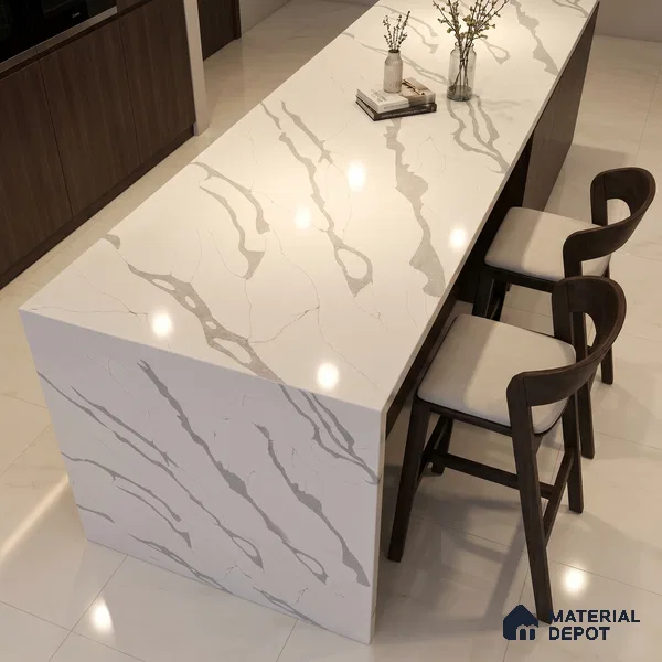 Belina Quartz QR 00244 Serene Cascade Helsinki Series 11.5 ft x 6.5 ft Quartz - 20 mm | 10 Years of Replacement Warranty | Suitable for Kitchen, Restaurant, Counter Tops, Dining, Reception, office