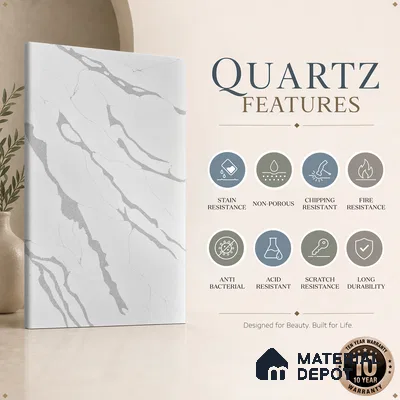 Belina Quartz QR 00244 Serene Cascade Helsinki Series 11.5 ft x 6.5 ft Quartz - 20 mm | 10 Years of Replacement Warranty | Suitable for Kitchen, Restaurant, Counter Tops, Dining, Reception, office