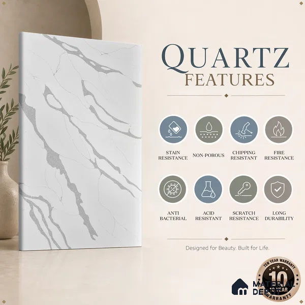 Belina Quartz QR 00244 Serene Cascade Helsinki Series 11.5 ft x 6.5 ft Quartz - 20 mm | 10 Years of Replacement Warranty | Suitable for Kitchen, Restaurant, Counter Tops, Dining, Reception, office