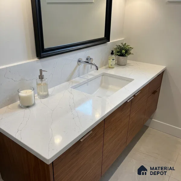 Belina Quartz QR 00245 Ivory Cascade Helsinki Series 11.5 ft x 6.5 ft Quartz - 20 mm | 10 Years of Replacement Warranty | Suitable for Kitchen, Restaurant, Counter Tops, Dining, Reception, office