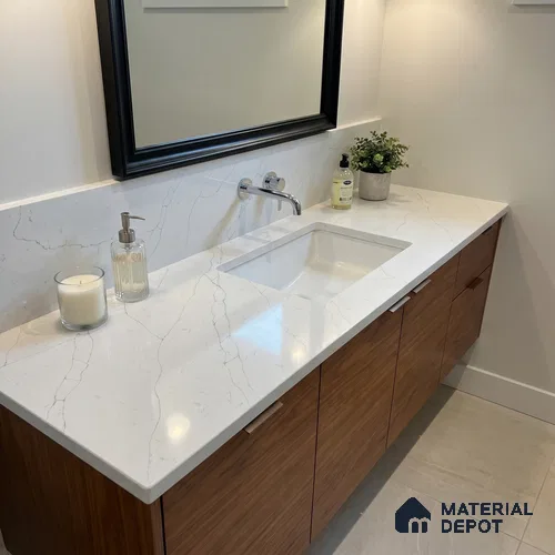 Belina Quartz QR 00245 Ivory Cascade Helsinki Series 11.5 ft x 6.5 ft Quartz - 20 mm | 10 Years of Replacement Warranty | Suitable for Kitchen, Restaurant, Counter Tops, Dining, Reception, office