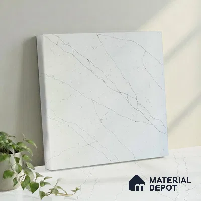 Belina Quartz QR 00245 Ivory Cascade Helsinki Series 11.5 ft x 6.5 ft Quartz - 20 mm | 10 Years of Replacement Warranty | Suitable for Kitchen, Restaurant, Counter Tops, Dining, Reception, office