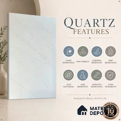 Belina Quartz QR 00245 Ivory Cascade Helsinki Series 11.5 ft x 6.5 ft Quartz - 20 mm | 10 Years of Replacement Warranty | Suitable for Kitchen, Restaurant, Counter Tops, Dining, Reception, office