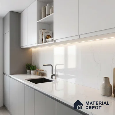 Belina Quartz QR 00246 Mistline Vein Helsinki Series 11.5 ft x 6.5 ft Quartz - 20 mm | 10 Years of Replacement Warranty | Suitable for Kitchen, Restaurant, Counter Tops, Dining, Reception, office